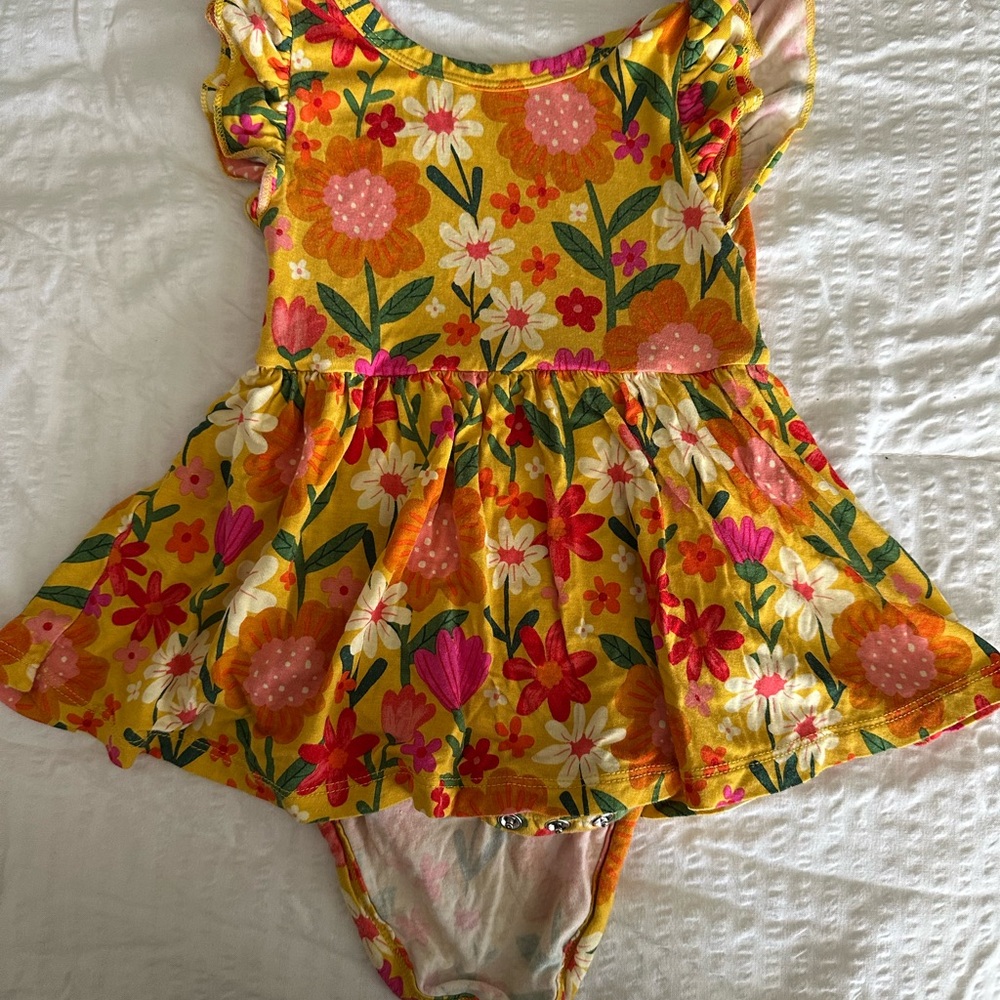 Little Sleepies Yellow and Pink Floral Dress 6-12 Months